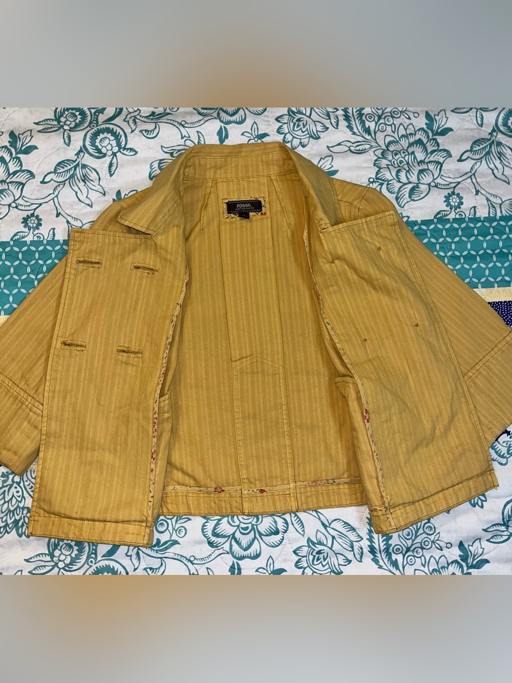 Vintage Fossil Mustard Yellow Double Breasted Jacket NWT (Size: Medium) - Picture 4 of 12